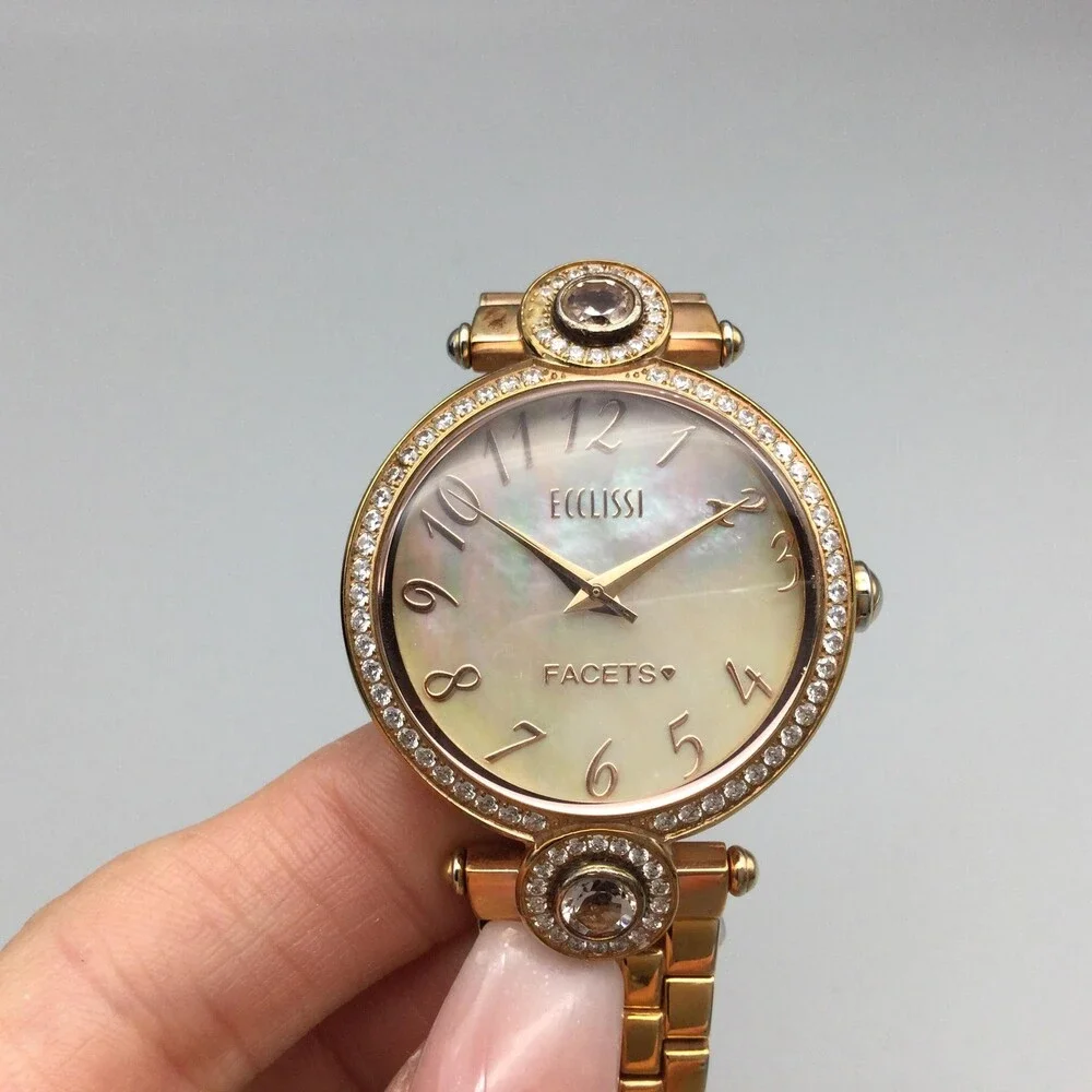 Ecclissi Facets Women Watch 34mm MOP Crystal Rose Gold Tone New Battery 5.5